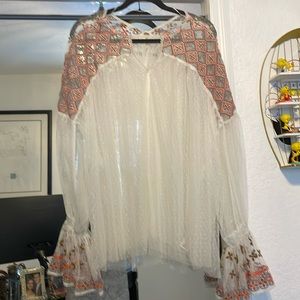 Free People flowy gauzy lace tunic top